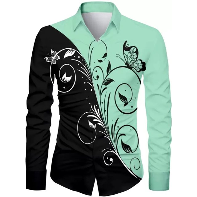 Camisa de hombre con estampado floral en HD de moda, color degradado, informal, suave y cómoda para fiestas al aire libre, nuevo estilo