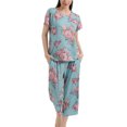 thumbnail image 1 of Jamicy Pyjama Mignon pour Femmes Ensemble Imprimé Haut à Manches Courtes avec Cordon Capris Ensemble de Pyjama pour Dames Confortable Col Rond Tenue de Détente, 1 of 7