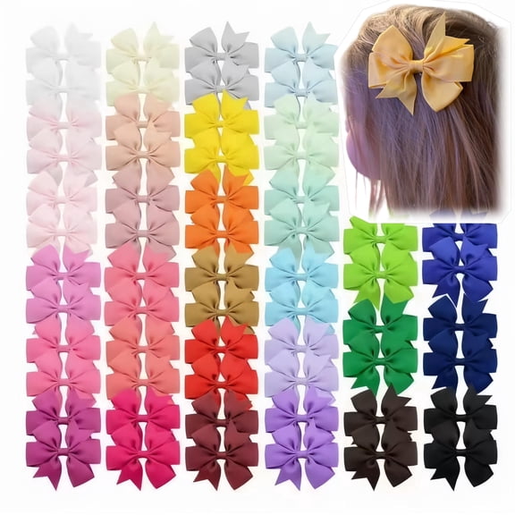 60pcs Hair Bows Clips,3 Inch Big Boutique Bows ,Ribbon Hair Accessories for Girls Toddlers