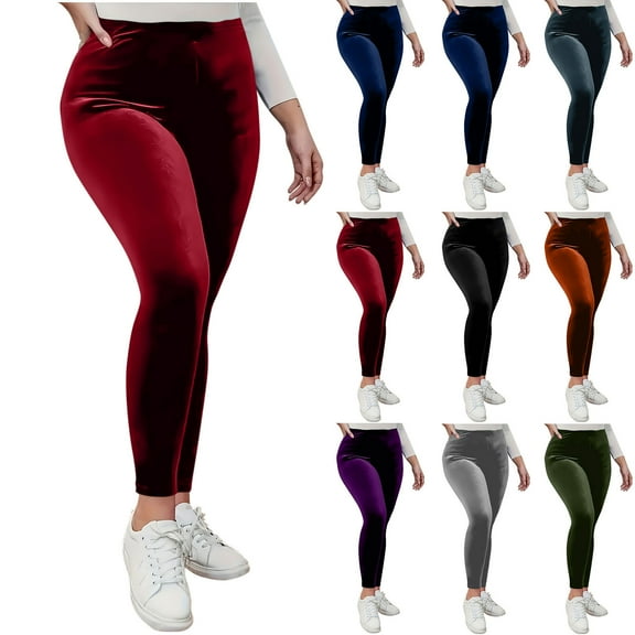 Felirenzacia Women's Casual Solid Velvet Leggings, Stretchy Long Skinny Pants, Brown,S