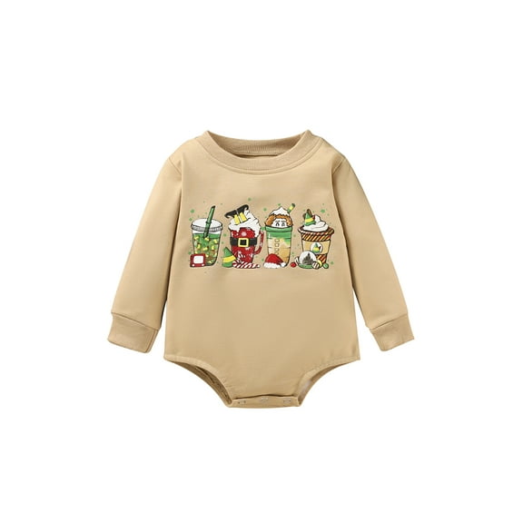 Bagilaanoe Newborn Baby Girl Boy Oversized Romper Sweatshirt Long Sleeve Bodysuit Drinks Print Pullover 3M 6M 12M 18M 24M Infant Casual Tee Tops