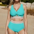 thumbnail image 2 of UTSJKR High Waisted Bikini Sets for Women 2 Piece Tummy Control Swimsuit Color Block Push Up V Neck Sporty Bathing Suit Light Blue L, 2 of 7