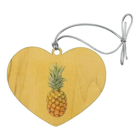 Pineapple Fruit on Yellow Tropical Background Heart Love Wood Christmas Tree Holiday Ornament