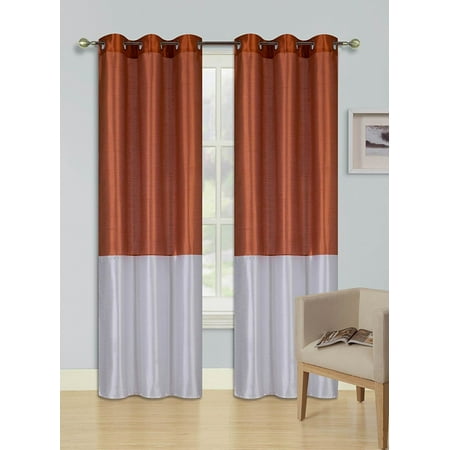 1pc Orange White Heidi Faux Silk Drape Panel Top Chrome Metallic