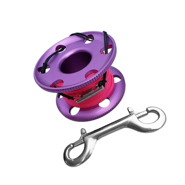 Scuba Diving Finger Spool Reel, Nylon Diving Finger Line&Double Ended Bolt Snap Purple 50m