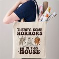 thumbnail image 1 of Bolso de mano con estampado de calabaza y calavera fantasma, hay algunos horrores en este bolso de hombro con patrón de casa, bolso de comprador ligero, regalo de Halloween, 1 of 4