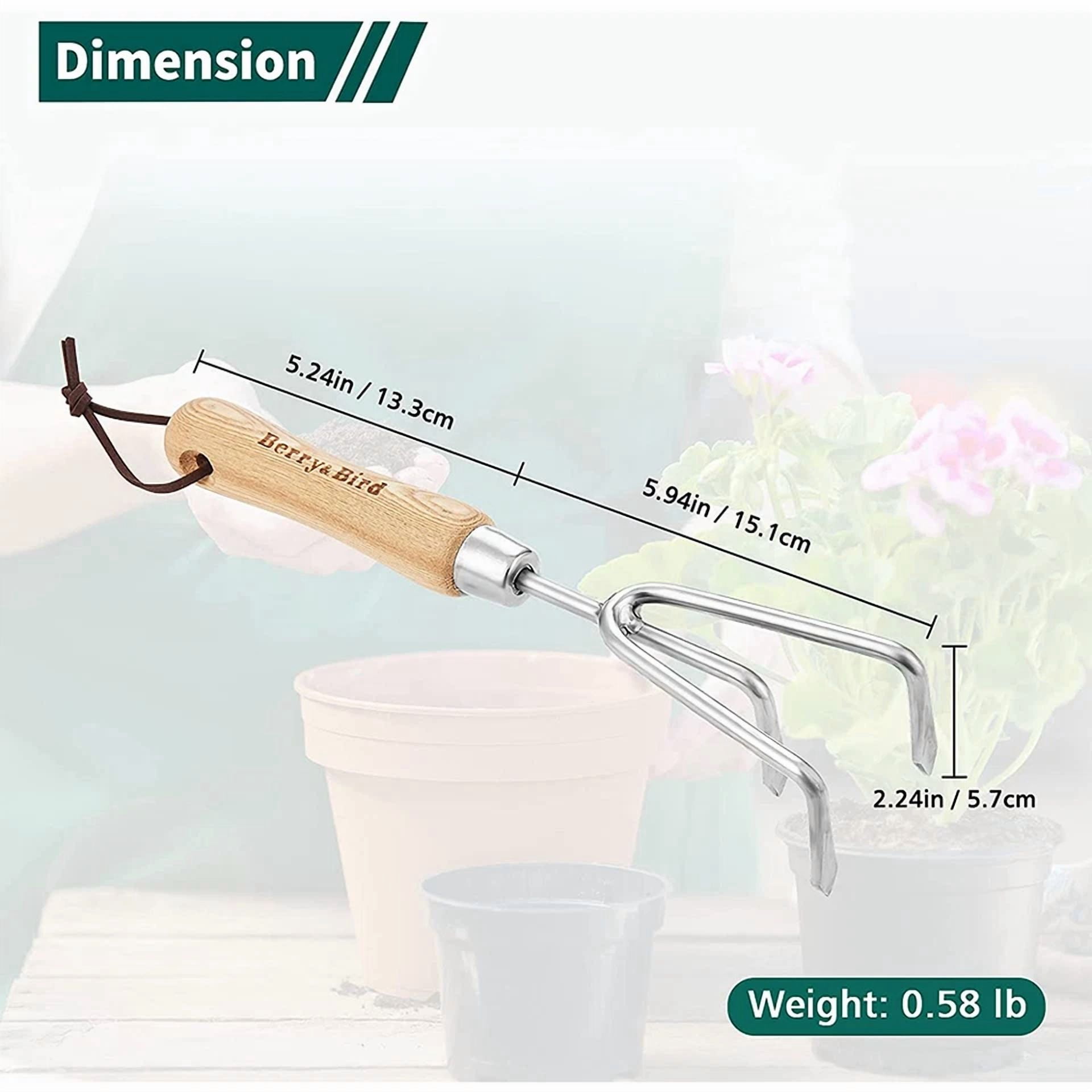 CRESTIN- Berry&Bird Garden Hand Cultivator Stainless Steel Handheld Triple Claw Hand Rake