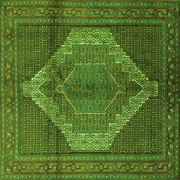 Ahgly Company Indoor Square Medallion Green Traditional Area Rugs, 5' Square