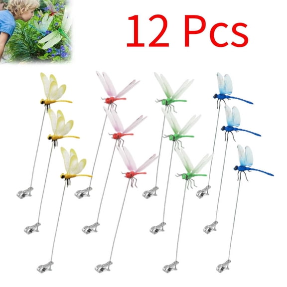 12 Pack Dragonfly Clip Bug Repellent, Outdoor Dragonfly Rod Clip, 3D Artificial Fake Dragon Fly Clips, Multicolor Waterproof Dragonfly Hat Clips for Garden Stakes Decor