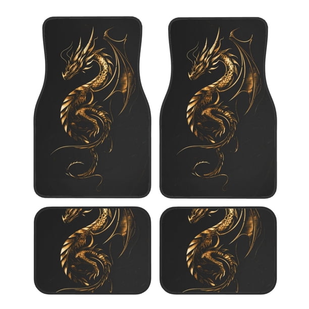 Balery Golden Dragon Tattoo Art Juego de 4 Alfombrillas para Auto, Revestimientos de Caucho Resistente, Diseño Antideslizante