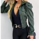 thumbnail image 5 of Cárdigan para mujer Chaqueta de cuero delgada Calle Solapa corta Frayed Breasted Denim Puff Sleeve Cardigan Odeerbi ODB-3, 5 of 6