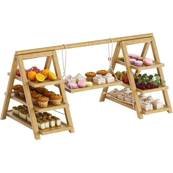 Wooden Cupcake Stand, 3 Tier Cupcake Display Stand with Swing for Dessert Display, Dessert Stands with Serving Tray and Foldable Stand for Birthday Wedding Party Home Decor