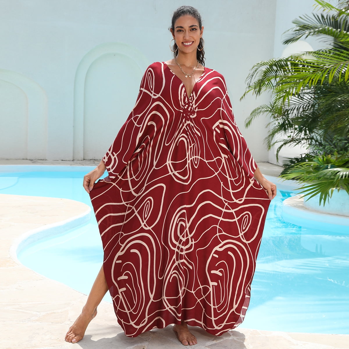 Women's Plus Size Kaftan Dress – Plus Size Maxi Dress Moo Moos Beach Cover Up,Bathing Suit Cover-Up Loungewear