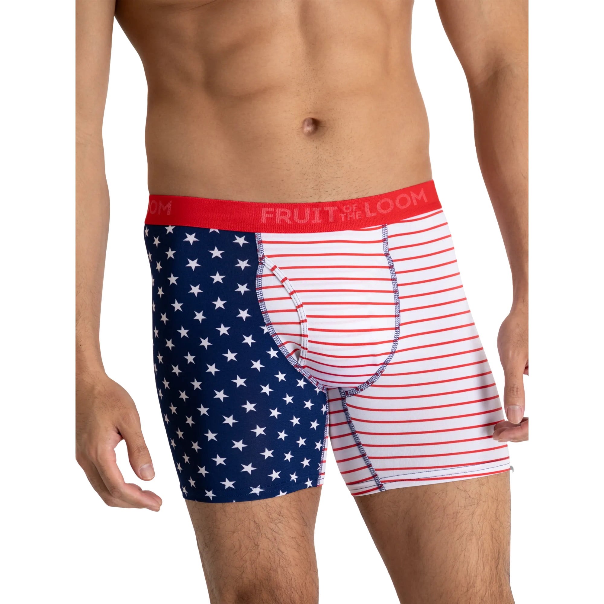 Fruit of the Loom Men's Americana Stretch Boxer Briefs, Moisture Wicking Underwear, 3-Pack