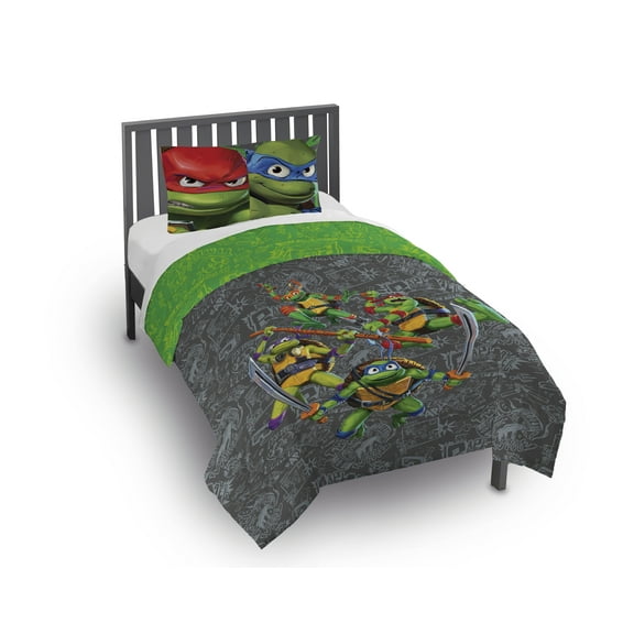 Teenage Mutant Ninja Turtles Kids 2 Piece Grey Reversible Comforter and Pillowcase Bedding Set, Twin/Full