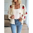 thumbnail image 2 of Women'S Kawaii Strawberry Embroidered Long Sleeve V Neck Chunky Knitted Tops Cream White S, 2 of 8