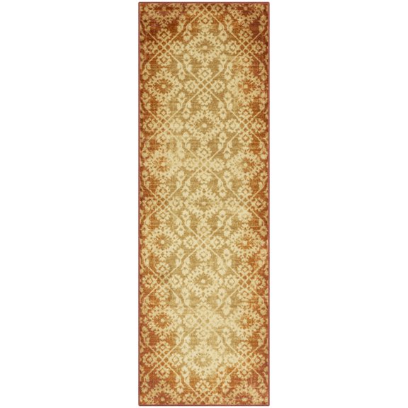 Maples Rugs Arden Farmhouse Trellis Gold Terracotta Washable Hallway Runner Rug, 2' x 6'