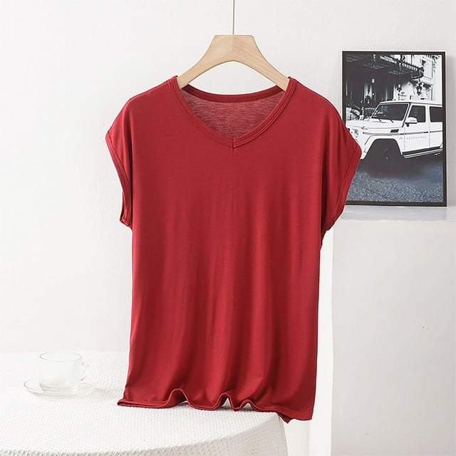 Soki Sleep Shirts for Women - Pajama Tops for Women, Modal Round Neck Solid Color Pajamas Top