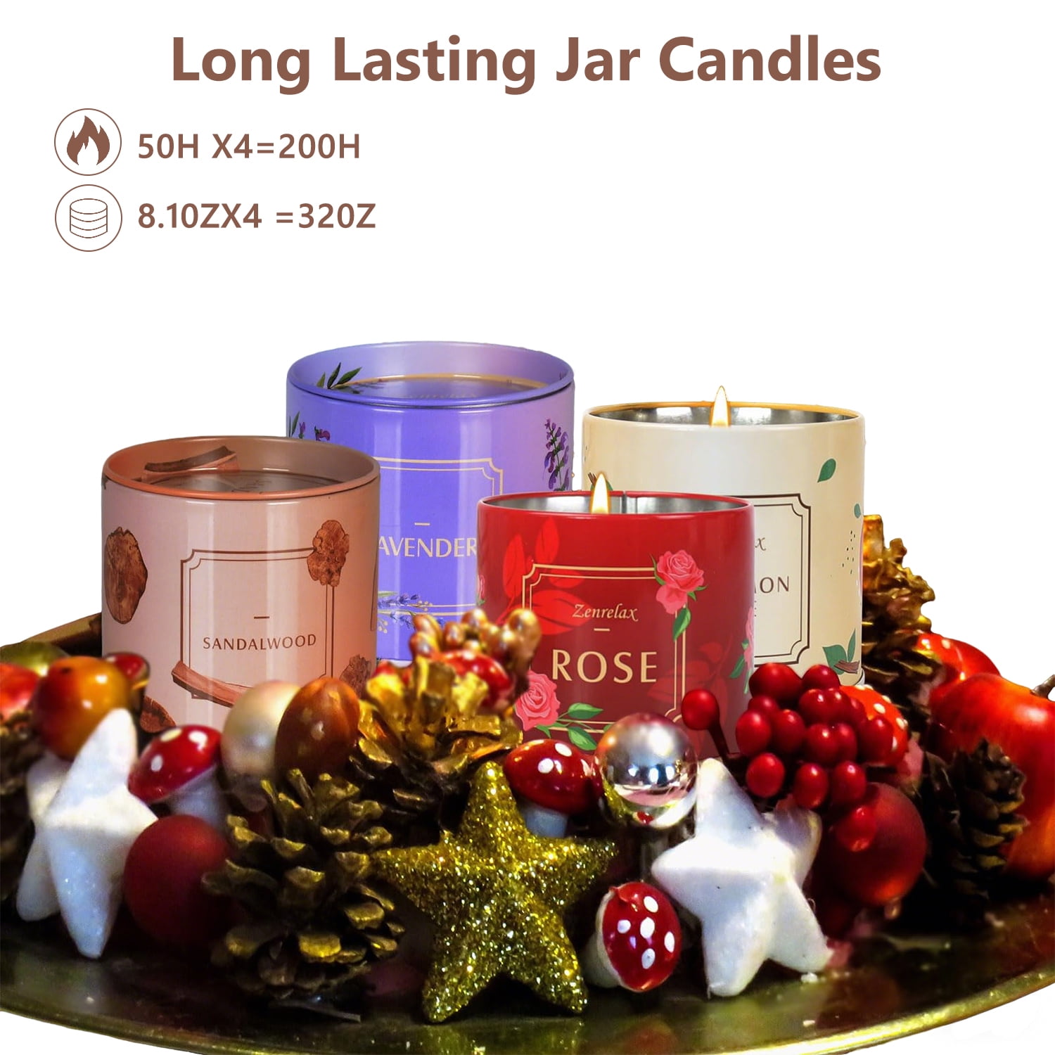 ASTRAEA 4 Pack Scented Candle Set for Home Scented, Jars Soy Wax Aromatherapy Candles 200H Burn Time for Women Stress Relief Relaxing Spa Birthday Valentine's Day Gift