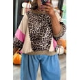 thumbnail image 2 of Women's Brown Leopard Print Color Block Top – Casual 3/4 Sleeve for Fall Outings [ZhiHiMeRi] | XL, 2 of 11