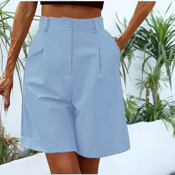 Shorts for Women Clearance, Xunlbb Women's Casual Sports Elastic Waist Wide Leg Shorts With Pockets And Cropped Pants