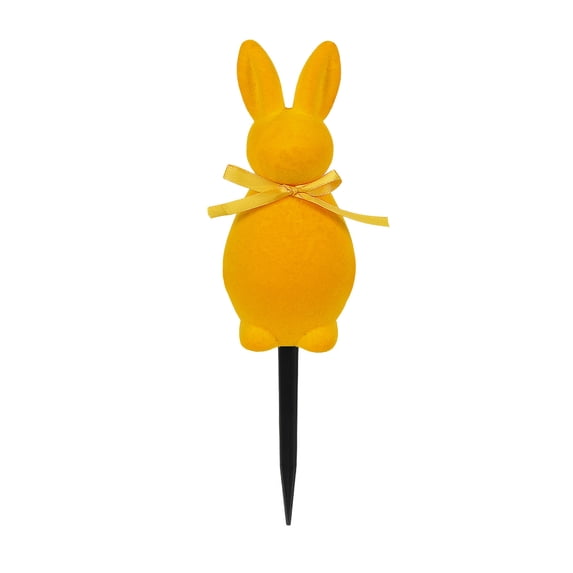 Flocked Easter Bunny Garden Stakes with Ribbon, Easter Outdoor Decorations for Spring, Easter Eggs Hunt Party or Front Lawn Yard Display