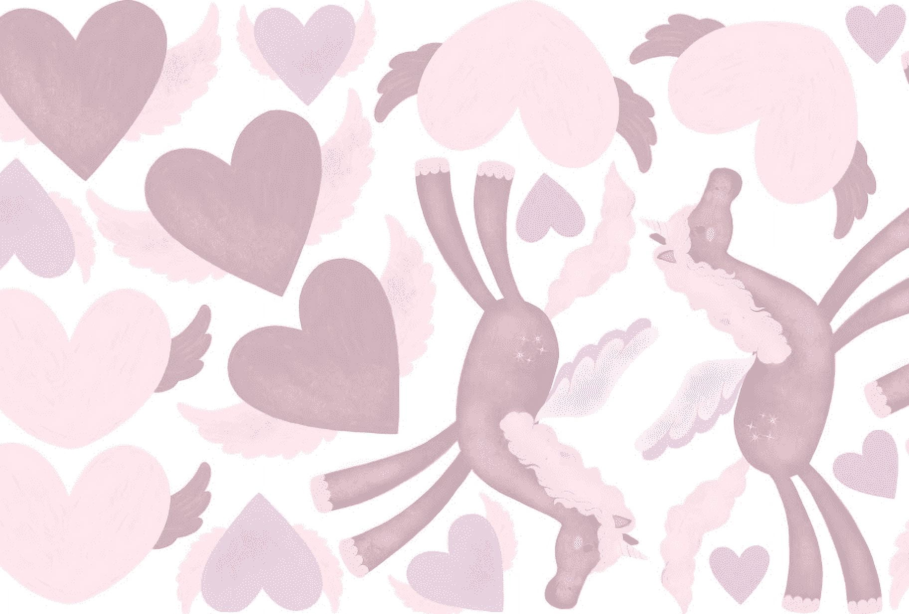 Freckled Face Pink Unicorns and Flying Hearts Vinyl Wall Decals for Children's Rooms