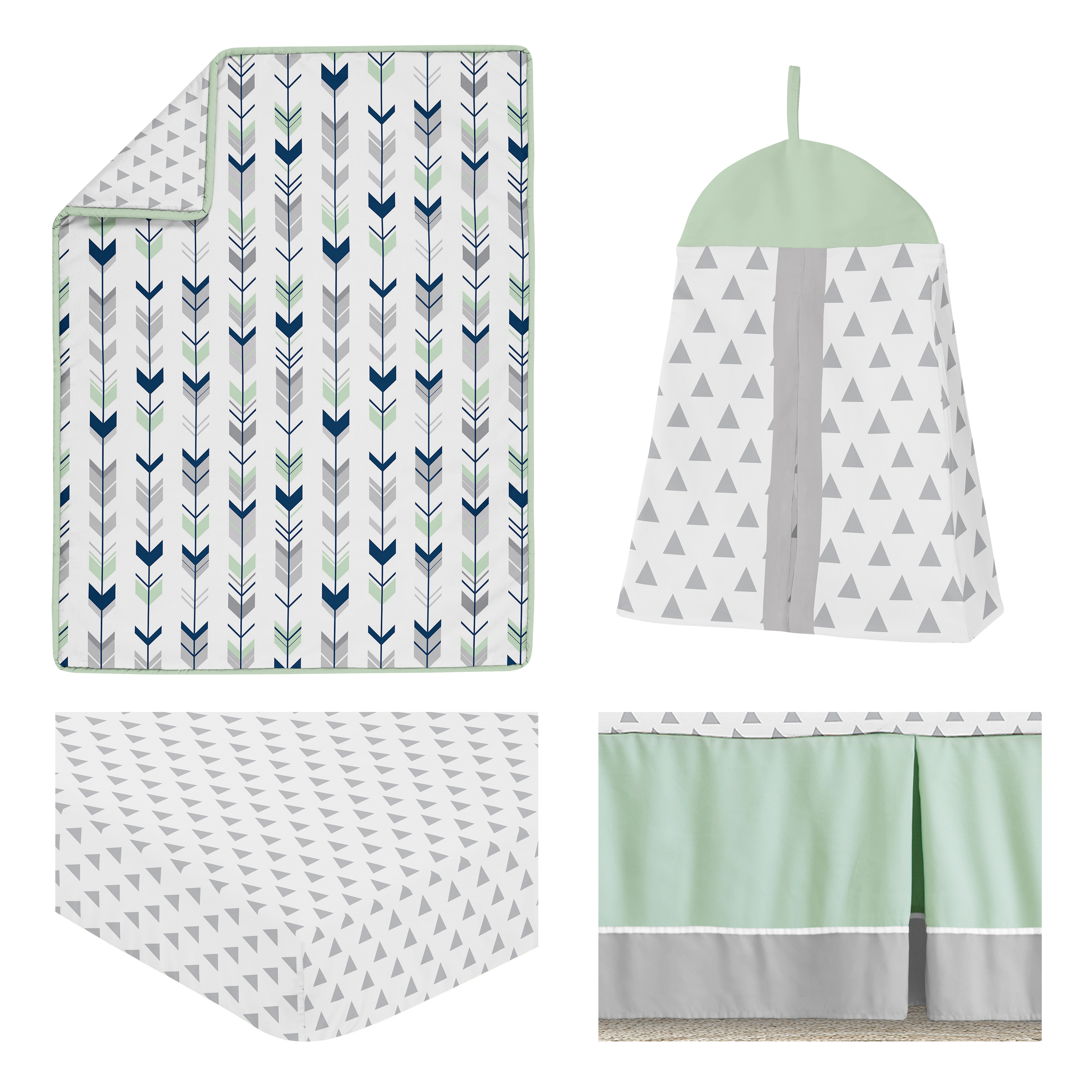 Sweet Jojo Designs Mod Arrow Grey Blue and Green 4 Piece Crib Bedding Set