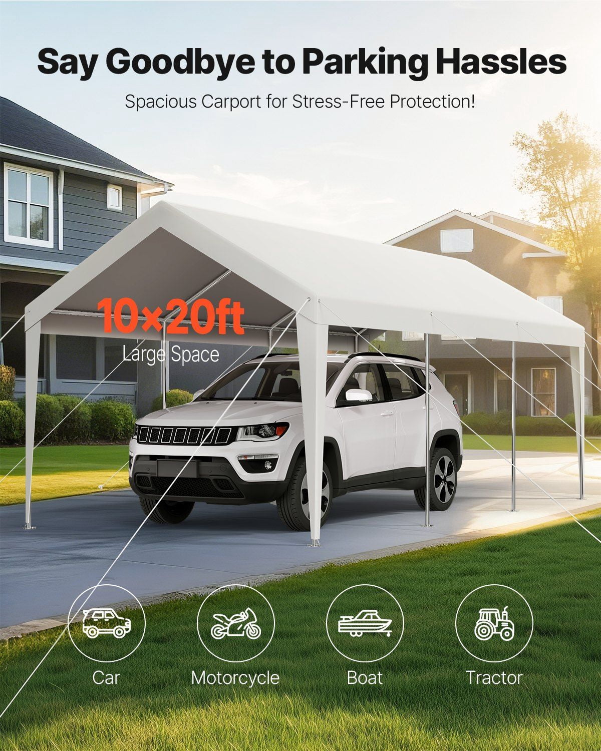 Carport Car Canopy 10 x 20 FT Heavy Duty Portable Car Garage Shelter Tent White