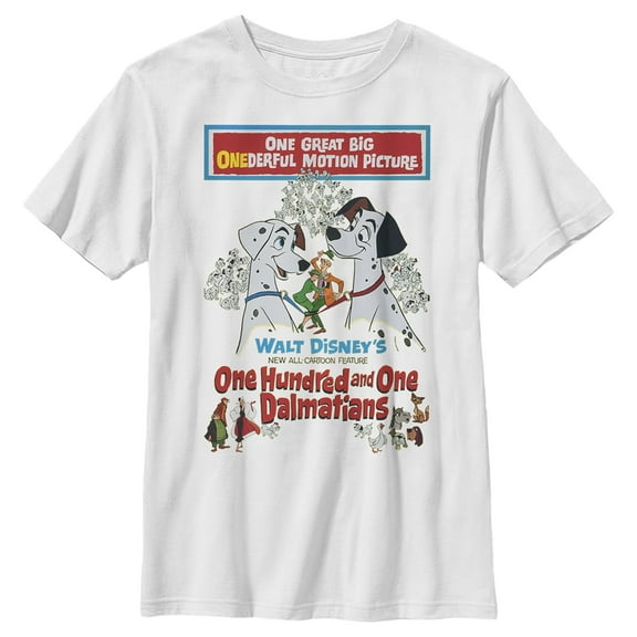 Boy's One Hundred and One Dalmatians Original Movie Poster  Graphic Tee White Large