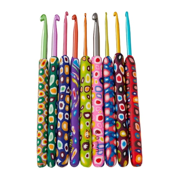 9Pcs Ergonomic Handle Crochet Hook, 2MM-6MM Ergonomic Crochet Needle Long Handle Crochet Hook for Beginner Hobbyist