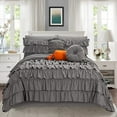 thumbnail image 1 of Mocassi 10-Piece Bed-in-a-Bag, Includes Bed Sheet with Double Sided Storage Pockets & Decorative Pillows, Multi-Ruffle Comforter, King, Gray, 1 of 5