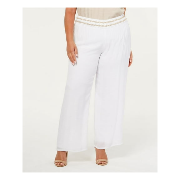 JM COLLECTION Womens White Wide Leg Pants Plus 3X