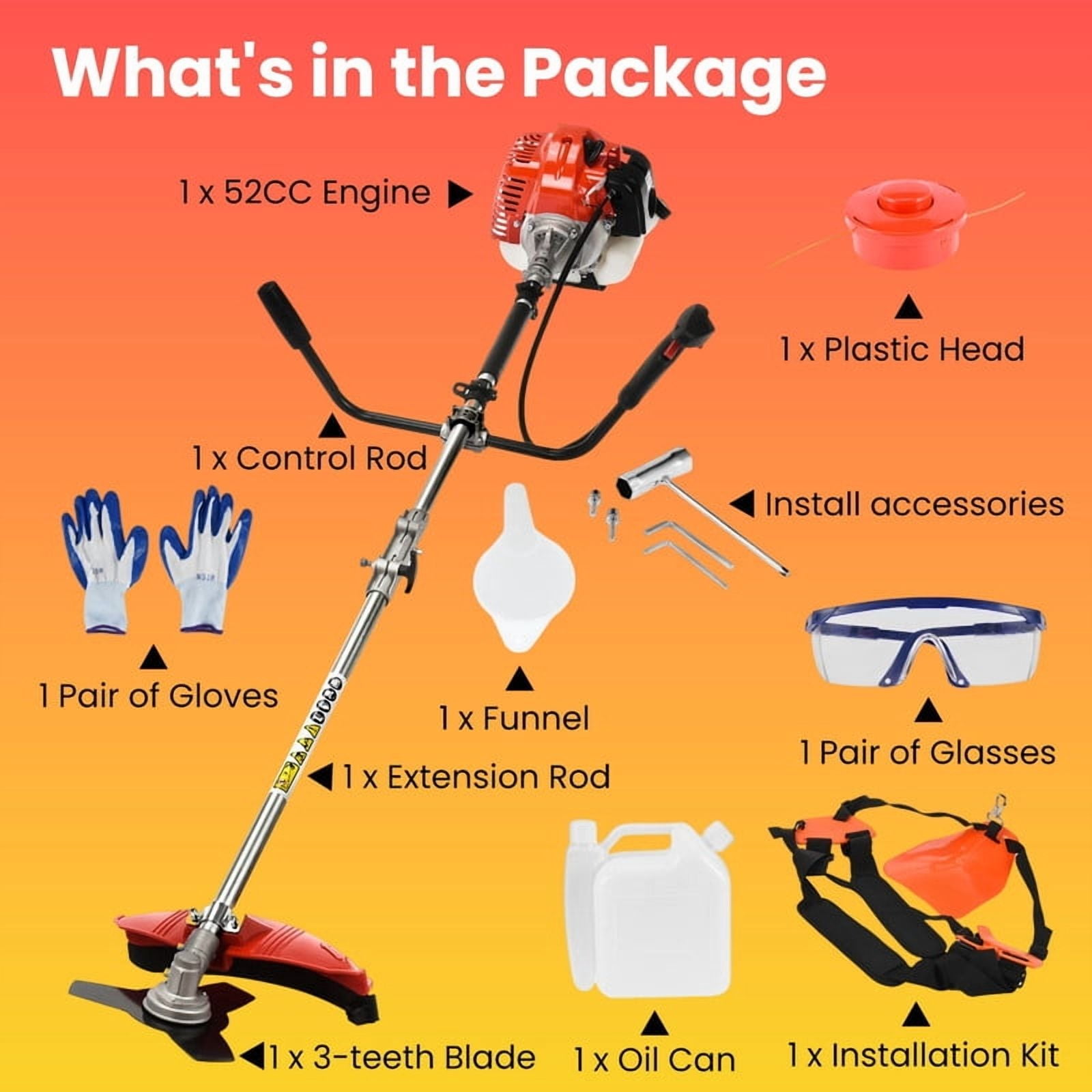 YNCE Weed Eater Gas Powe 52cc 2-Stroke Gas Crank, 2 in 1 Grass Trimmer, Multi-Functional Trimming Tool - String Trimmer, Brush Trimmer