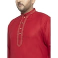 thumbnail image 5 of Men's Plus Size Solid Pure Cotton Kurta with Pyjamas Pathani shape Mandarin collar, long roll-up sleeves, Color: Red, Size: 4XL, 5 of 6