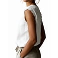 thumbnail image 3 of Women'S Crew Neck Casual Cap Sleeve Tops Lace Patchwork Basic Summer Loose Fit Blouse White M, 3 of 7