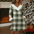 thumbnail image 3 of Women's Knit Dress Long Sleeve V-Neck Flannel Plaid Print Knee Length Dress with Pockets for Fall Casual Loungewear,Light Green,S, 3 of 6