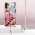thumbnail image 3 of SaniMore for Samsung Galaxy A15 Case, Marble Pattern 3 in 1 Heavy Duty Shockproof Full Body Hard PC IMD Bumper Crossbody Lanyard Women Girls Shockproof Cover for Samsung Galaxy A15, Rose-Carmine, 3 of 7