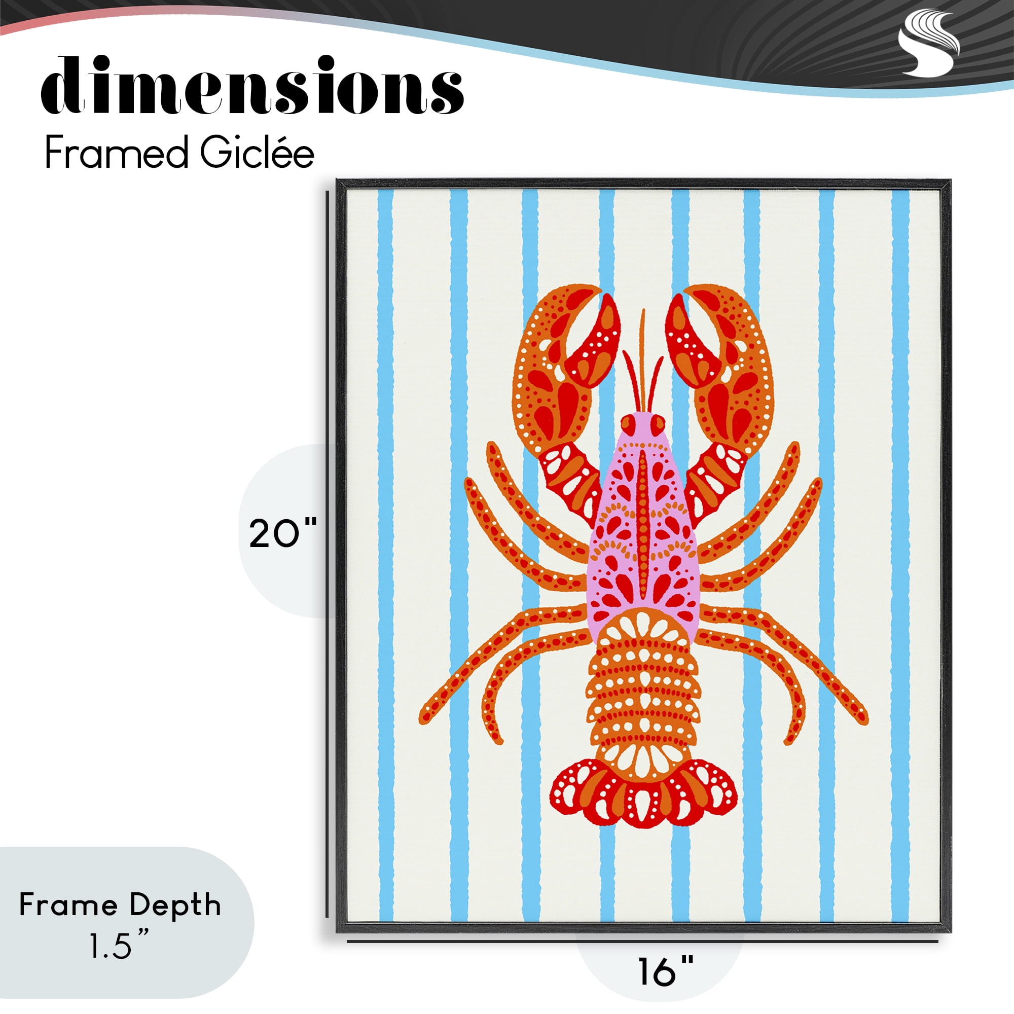 Stupell Industries Bright Boho Lobster on Stripes Black Framed Giclee Art, design by Indira Prieto | IndySign