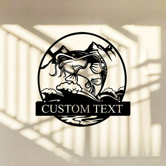 Custom Catfish Fishing Metal Wall Art,Personalized Fisher Name Sign Home Decor Catfish Jumping Decoration ,Father's Day