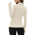 thumbnail image 4 of Womens Long Sleeve Polo Shirts Business Casual Tops Collared V Neck Ribbed Knit Tops Slim Fit Blouses Khaki M, 4 of 5