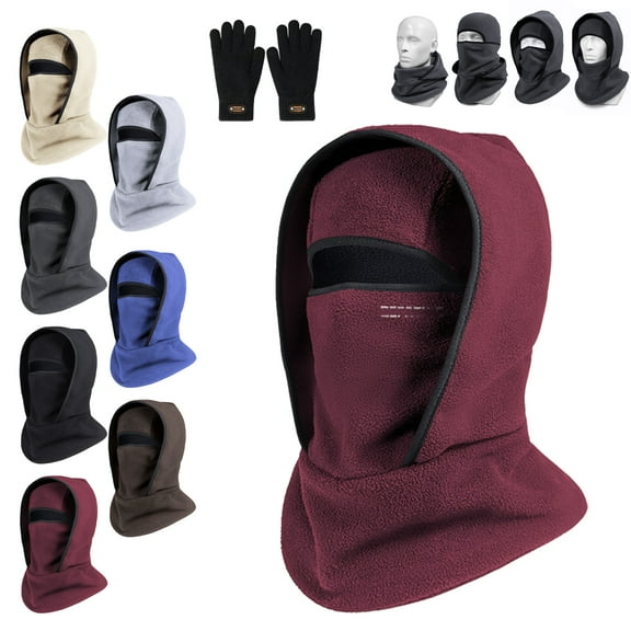 Outdoor Winter Warm Hat Neckband Integrated Cycling Mask, Sports Ski Head Cover Neck Windproof Cold One-Piece Pullover Hat (Claret)