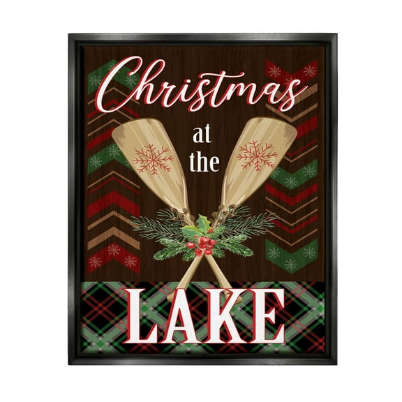 Stupell Industries Christmas At Lake Seasonal Oars Holiday Painting Black Floater Framed Art Print Wall Art