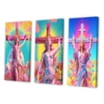 thumbnail image 3 of Designart "The Cross & Barbie Jesus VIII" Christianism Wall Art Set Of 3 - Traditional Pink Canvas Set For Living Room Decor, 3 of 6