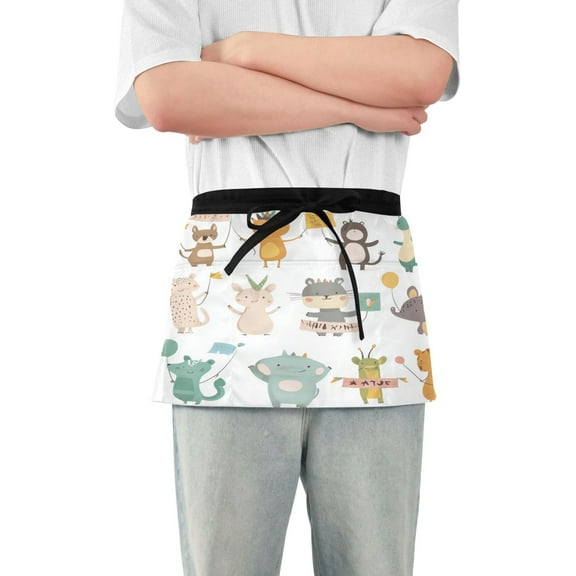 Yayeee Waist Apron with Pockets for Cooking Waterproof Half Server Aprons, Cute Animal