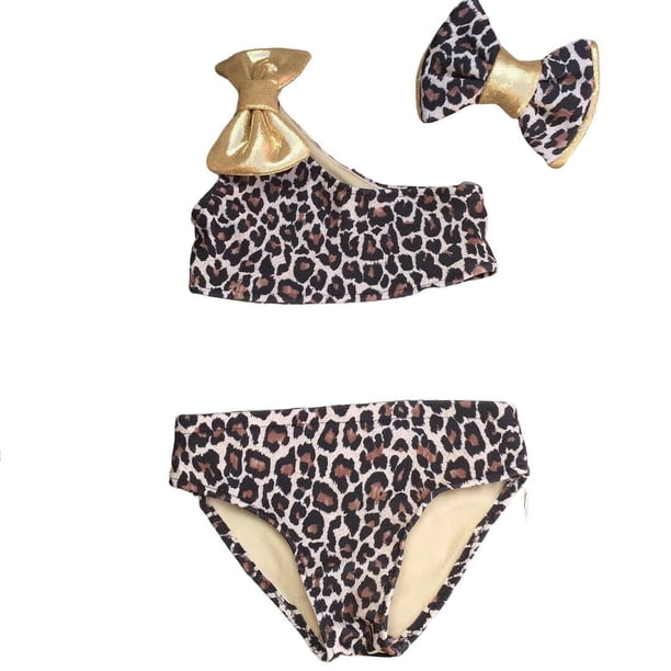 Wayren Usa Wayren Usa Kids Baby Girls 3pcs Leopard One Shoulder Vest Panties Bowknot Bikini Set Swimsuit Bathing Suit Walmart Com Walmart Com
