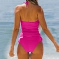 thumbnail image 4 of Akiihool Two Piece Tankini Swimsuit for Women High Neck Ruched Tummy Control Top with Bottom Bathing Suits (Hot Pink,S), 4 of 5