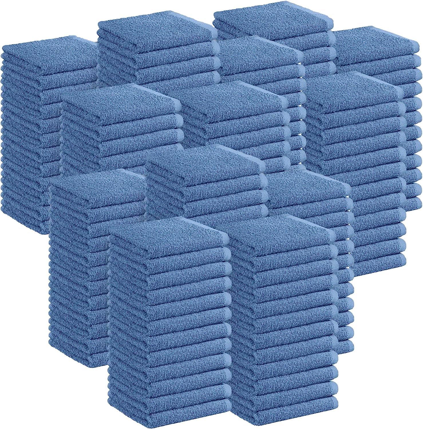 Oakias Cotton Wash Cloths, Blue, Bulk Pack of 360, Face Towels, 12 x 12