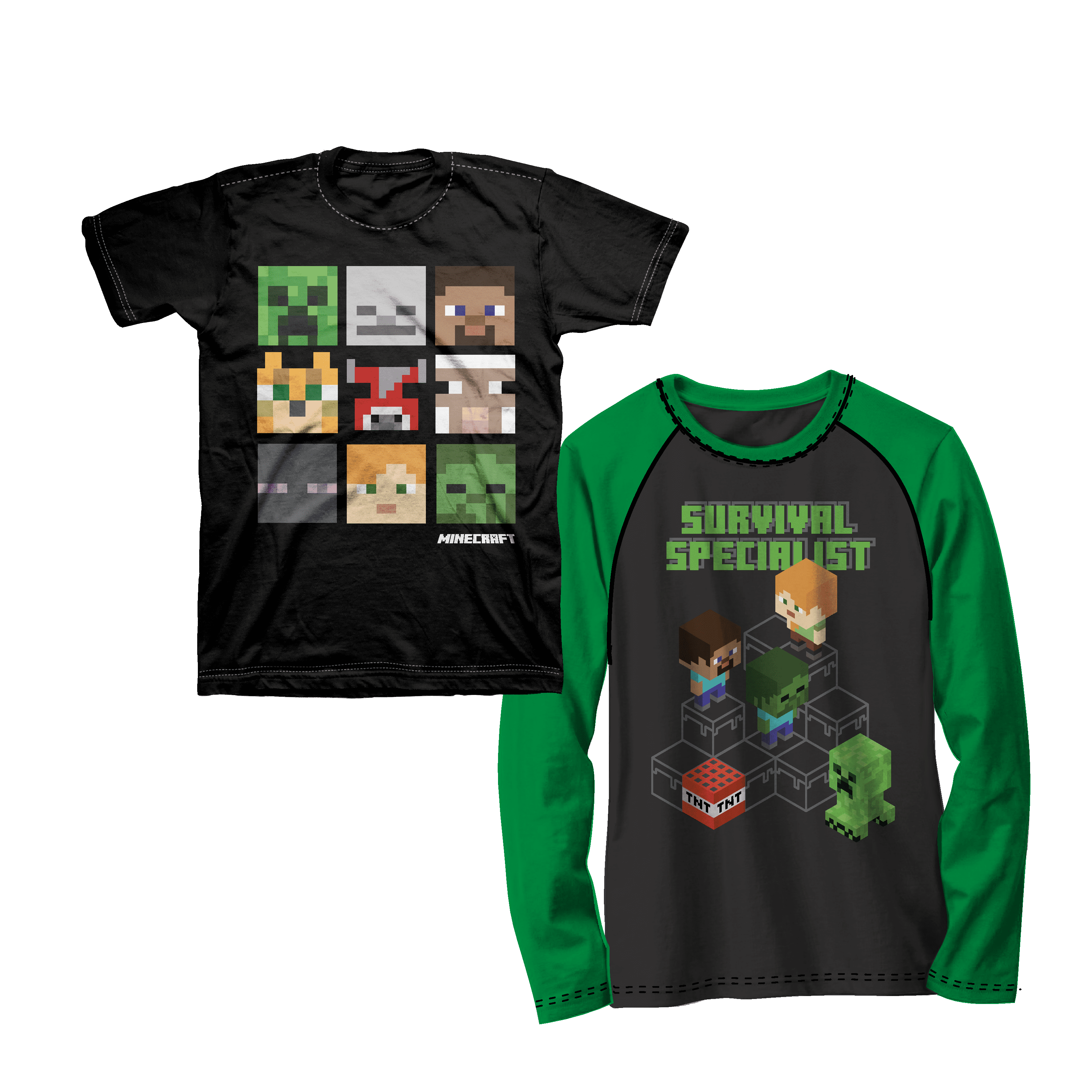 Minecraft Boys 2 Pack Black Tee with Grey/ Red Long Sleeve Shirt for Boys