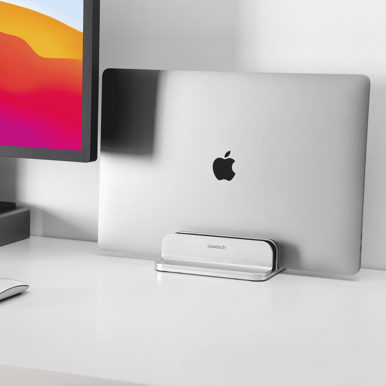 [Updated Dock Version] Vertical Laptop Stand, Double Desktop Stand Holder with Adjustable Dock (Up to 17.3 inch), Fits All MacBook/Surface/Samsung/HP/Dell/Chrome Book (Grey)
